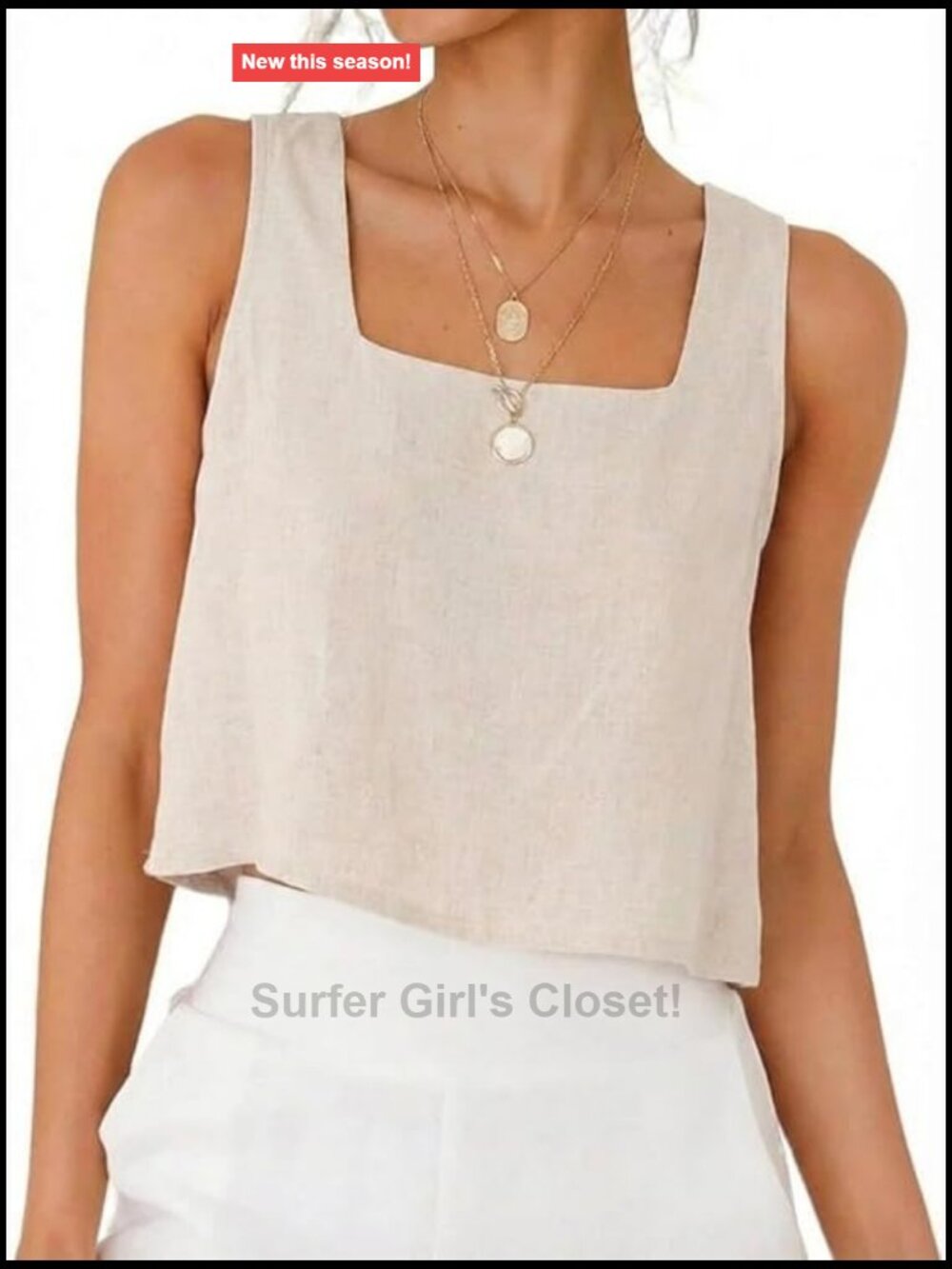 Women's Square Neck Linen Tank Top Sleeveless Crop Blouse Summer Beach